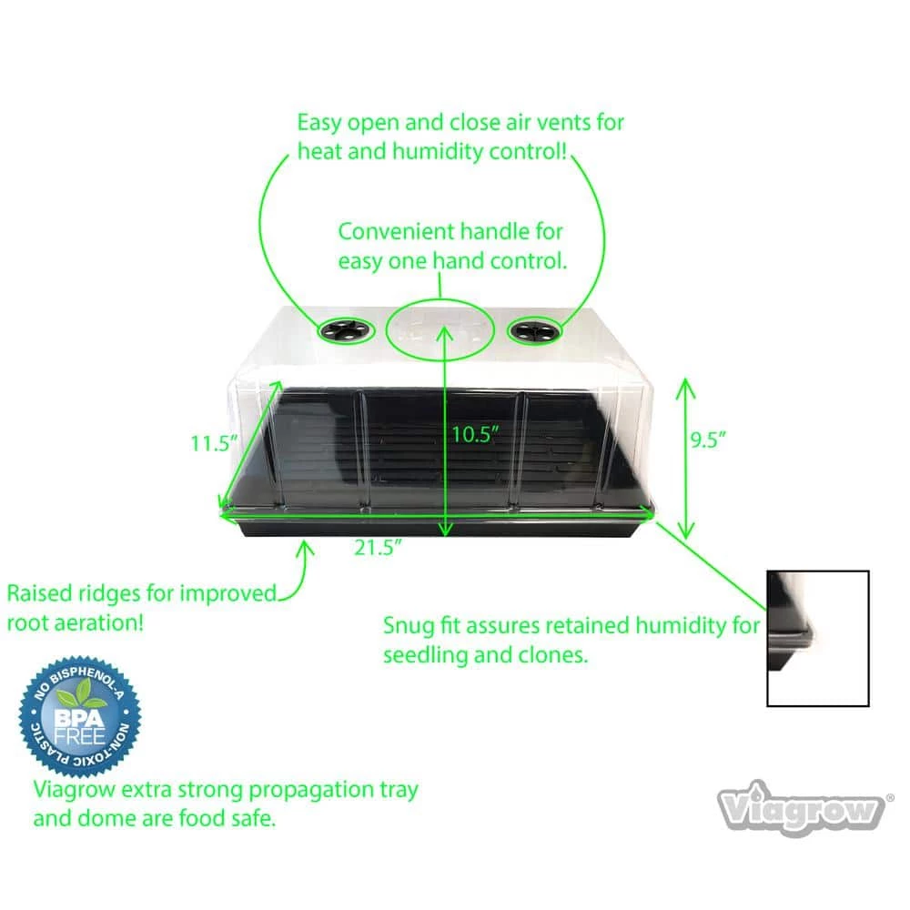 Viagrow 11 in. x 22 in. Tall Clear Plastic Dome Dual Tray Kit with 2 Domes, 2 Std. Flats (2) 72 Cell Inserts and Dual Heat Mat 5 Viagrow 11 in. x 22 in. Tall Clear Plastic Dome Dual Tray Kit with 2 Domes, 2 Std. Flats (2) 72 Cell Inserts and Dual Heat Mat - Image 3
