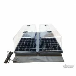 Viagrow 11 in. x 22 in. Tall Clear Plastic Dome Dual Tray Kit with 2 Domes, 2 Std. Flats (2) 72 Cell Inserts and Dual Heat Mat