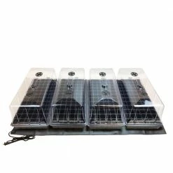 Viagrow 11 in. x 22 in. Tall Clear Plastic Dome Quad Tray Kit with 4 Domes, 4 Std. Flats, (4) 72 Cell Inserts, and Dual Heat Mat