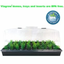 Viagrow 11 in. x 22 in. Tall Clear Plastic Dome Quad Tray Kit with 4 Domes, 4 Std. Flats, (4) 72 Cell Inserts, and Dual Heat Mat -VAN ZYVERDEN shop viagrow seed starters vtdk4 a0 1000